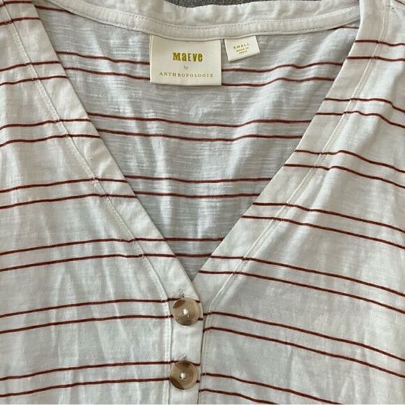 Maeve by ANTHROPOLOGIE White with brown stripes Alayne handkerchief Tunic Tank - Picture 5 of 6